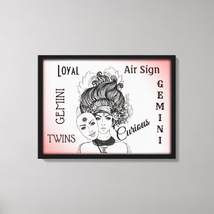Gemini Zodiac Symbool in Sign Framed Wrapped Canva Canvas Afdruk