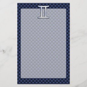 Gemini Zodiac Symbool Navy Blue Carbon Fiber Print Briefpapier