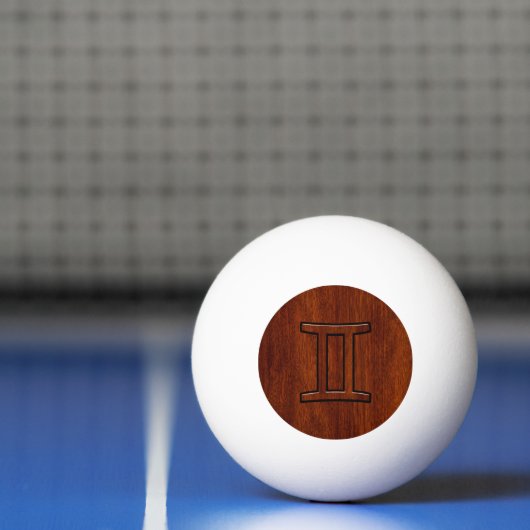 Gemini Zodiac Symbool op Mahogany als gedrukte tek Pingpongbal (Net)
