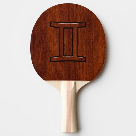 Gemini Zodiac Symbool op Mahogany als gedrukte tek Tafeltennisbatje (Voorkant)