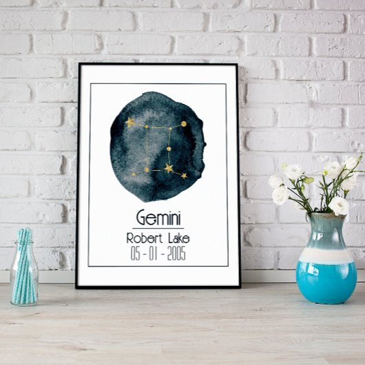 Gemini Zodiac teken: aangepaste naam & verjaardag Poster