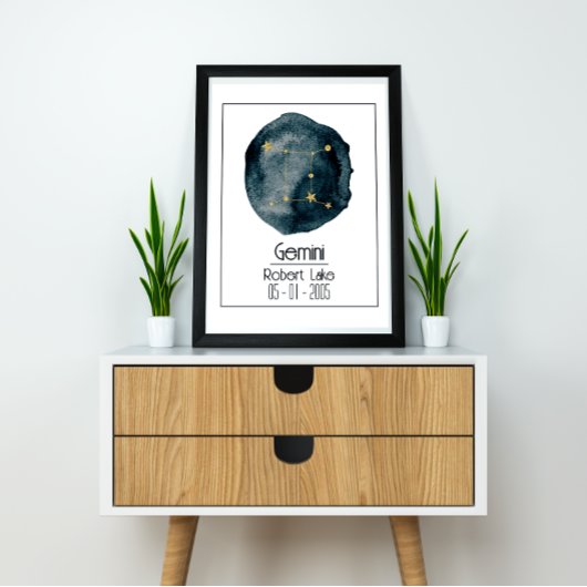 Gemini Zodiac teken: aangepaste naam & verjaardag Poster