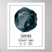 Gemini Zodiac teken: aangepaste naam & verjaardag Poster (Voorkant)