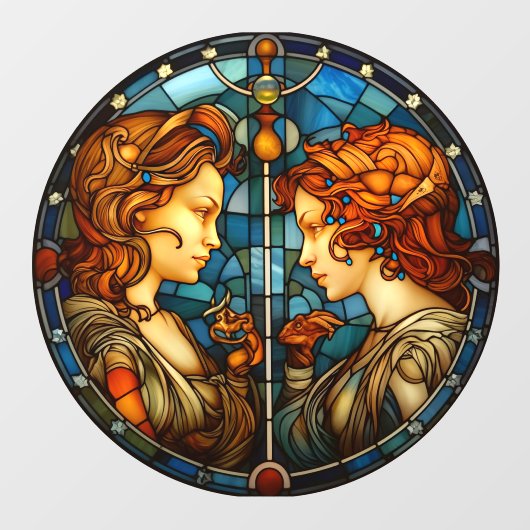 Gemini Zodiac Teken Faux Glas in lood Venster Clin Raamsticker (Vel)