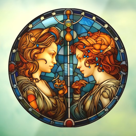 Gemini Zodiac Teken Faux Glas in lood Venster Clin Raamsticker (Vel 3)