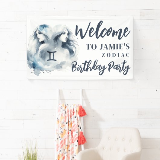 Gemini Zodiac Thema Verjaardagsfeestje Welkomstbor Spandoek (Insitu)