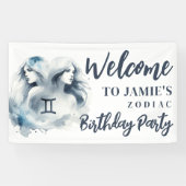 Gemini Zodiac Thema Verjaardagsfeestje Welkomstbor Spandoek (Horizontaal)
