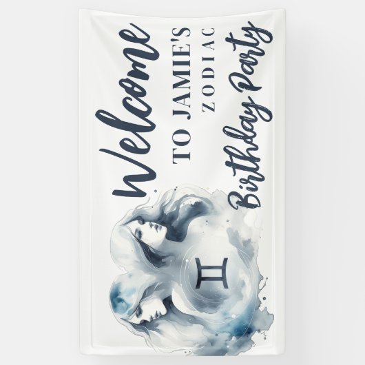Gemini Zodiac Thema Verjaardagsfeestje Welkomstbor Spandoek (Verticaal)