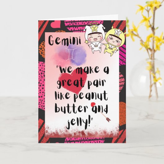 Gemini Zodiac Valentijnse Kaart (Gele Bloem)