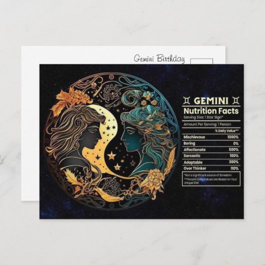 Gemini Zodiac Verjaardag Briefkaart (Voorkant / Achterkant)