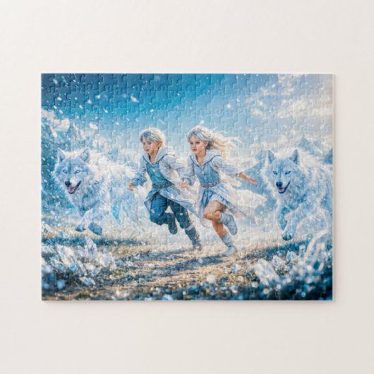 Gemini Zodiac with Twin Children and White Wolves Legpuzzel (Horizontaal)