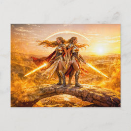 Gemini Zodiac with Twin Warrior Women and Glowing  Briefkaart