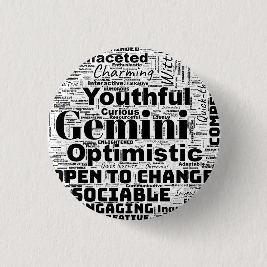 Gemini Zodiac Word Cloud Inspiration Button (Voorkant)
