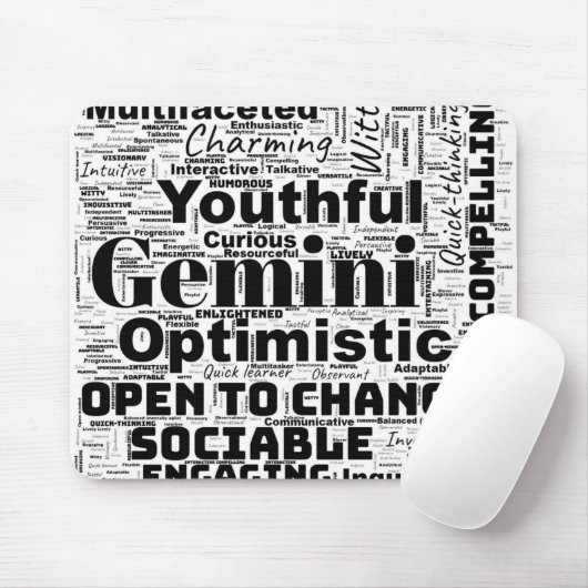 Gemini Zodiac Word Cloud Inspiration Muismat (Met muis)