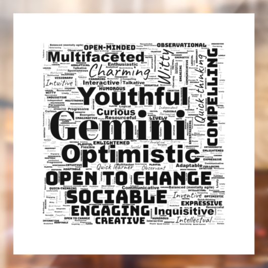 Gemini Zodiac Word Cloud Inspiration Raamsticker (Vel 2)