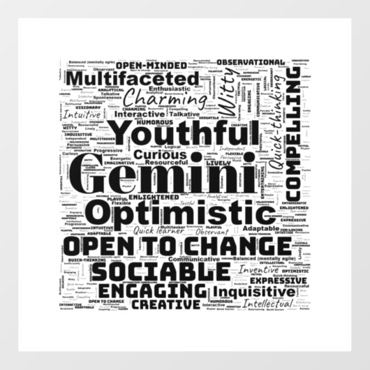 Gemini Zodiac Word Cloud Inspiration Raamsticker (Vel)