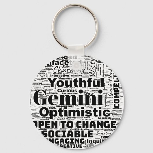 Gemini Zodiac Word Cloud Inspiration Sleutelhanger (Voorkant)
