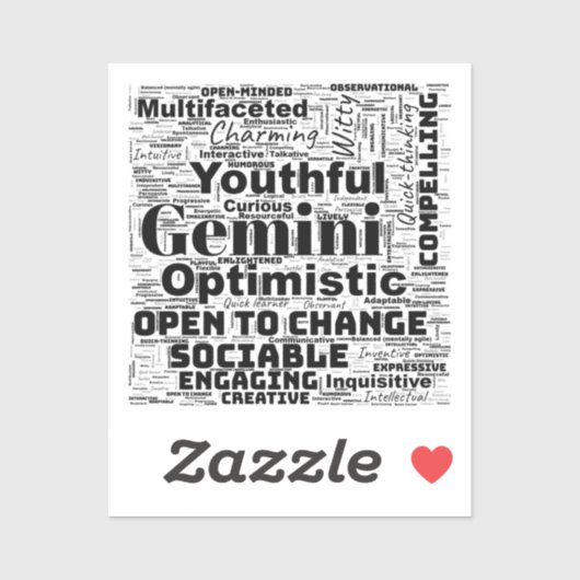 Gemini Zodiac Word Cloud Inspiration Sticker (Vel)