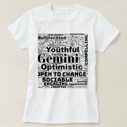 Gemini Zodiac Word Cloud Inspiration T-shirt (Design voorkant)