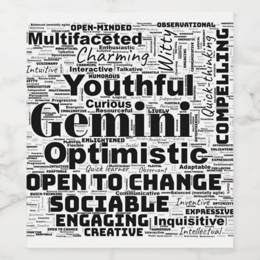 Gemini Zodiac Word Cloud Inspiration Wijn Etiket (Enkel label)