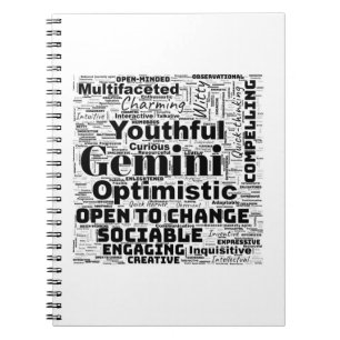 Gemini Zodiac Word Cloud Spiral Notitieboek