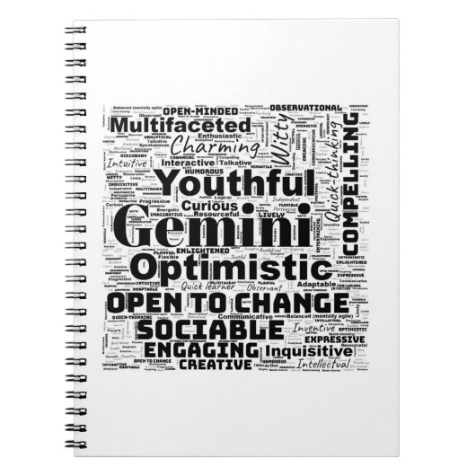 Gemini Zodiac Word Cloud Spiral Notitieboek (Voorkant)