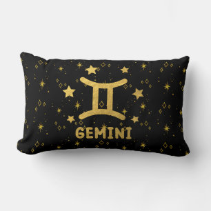 Gemini Zodiac Zwart en Goud Lumbaal Kussen