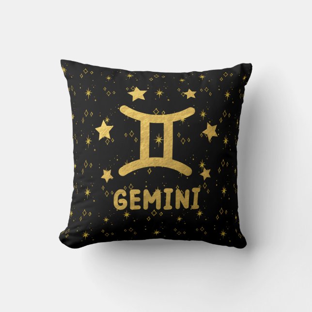 Gemini Zodiac Zwart en Goud Sierkussen (Voorkant)