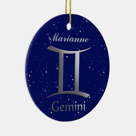 Gemini Zonneteken Symbool met Naam Keramisch Ornament (Rechts)