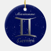 Gemini Zonneteken Symbool met Naam Keramisch Ornament (Achterkant)
