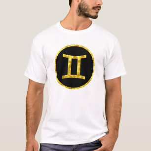 gemini-zwart-gouden cirkelvormige symboolshirt t-shirt