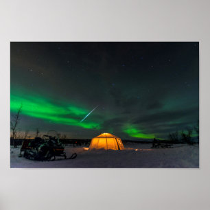 Geminid Meteor en de Noordelijke Lichten in Zweden Poster