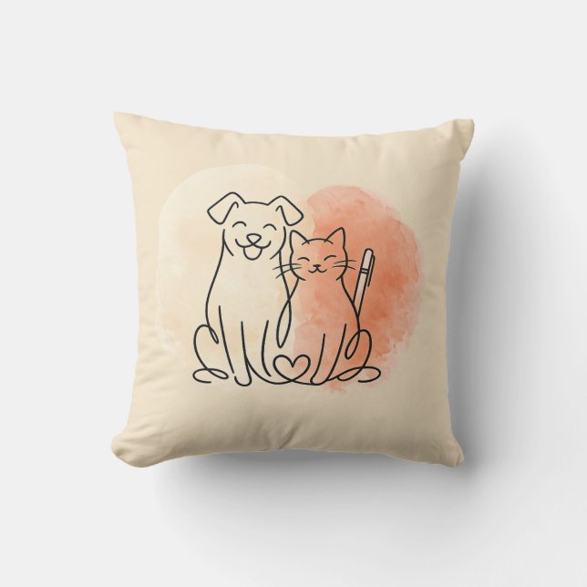 Geminimaliseerd waterverf honden- en kattenkussen  kussen (Voorkant)