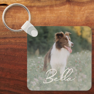 Geminimaliseerde gepersonaliseerde hondenfoto sleutelhanger