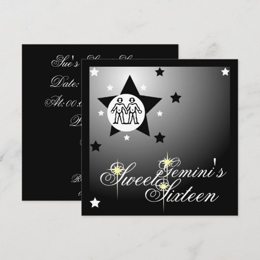 Gemini's Zodiacal Fortune Sweet Sixteen-Customize Kaart (Voorkant / Achterkant)
