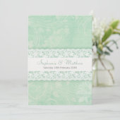 Gemint-groene uitnodiging voor witte lace bruiloft (Staand voorkant)