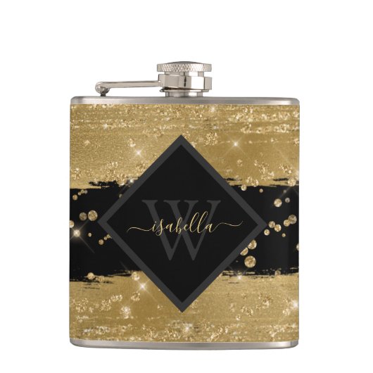 Gemoderniseerde Glitter Script met Initiaal Heupfles (Voorkant)