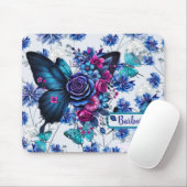 Gemogrammeerde blauwe vlinders en bloemen muismat (Met muis)