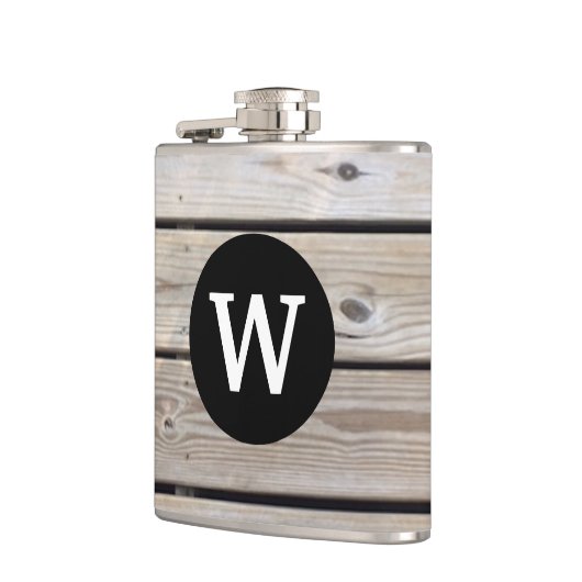 gemonogrameerd rustiek hout heupfles (Links)