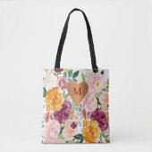 Gemonogrammeerd chic bloempatroon tote bag (Voorkant)