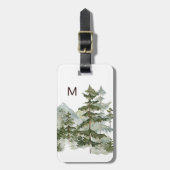 Gemonogrammeerd dennenbos en berg bagagelabel (Voorkant verticaal)