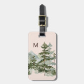 Gemonogrammeerd dennenbos en berg bagagelabel (Voorkant verticaal)