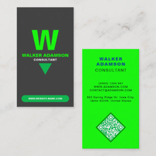 Gemonogrammeerd Elegant (QR Code) Groen & Mat Zwar Visitekaartje