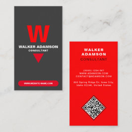 Gemonogrammeerd Elegant (QR Code) Rood & Mat Zwart Visitekaartje