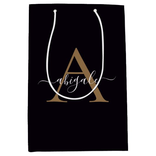 Gemonogrammeerd Goud Pitch Black | Minimalistisch Medium Cadeauzakje (Voorkant)