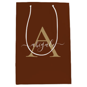 Gemonogrammeerd Kaneel Bruin Goud   Minimaal Elega Medium Cadeauzakje