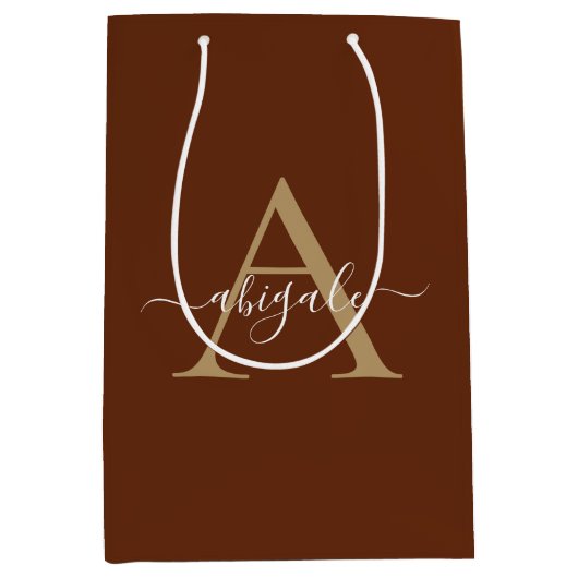 Gemonogrammeerd Kaneel Bruin Goud | Minimaal Elega Medium Cadeauzakje (Voorkant)