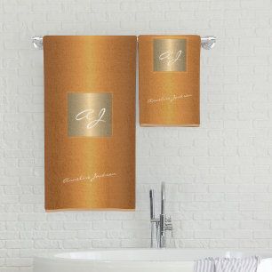 Gemonogrammeerd modern verbrand oranje elegant bad handdoek