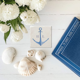Gemonogrammeerd roestig scheepsanker stenen onderzetter