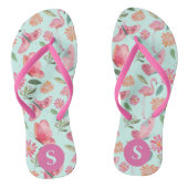 Gemonogrammeerd Roze Flamingo's Tropisch Bloemmoti Teenslippers (Voetbed)